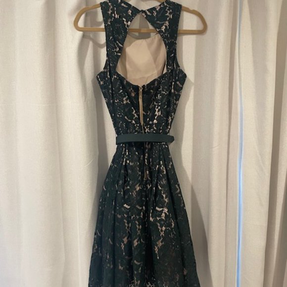 EMERALD GREEN/NUDE GUIPURE LACE DRESS - SIZE 10 - Picture 7 of 7